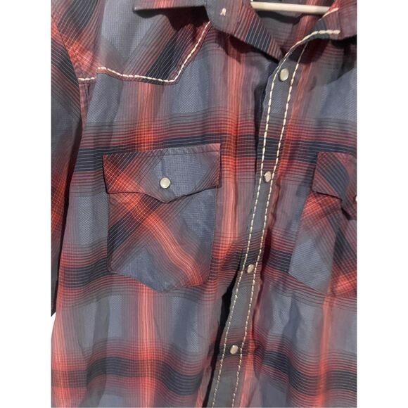 Cowboy Legend Mens Blue Red Short Sleeve Plaid Snap Button Down Shirt Size XLT - Picture 8 of 9